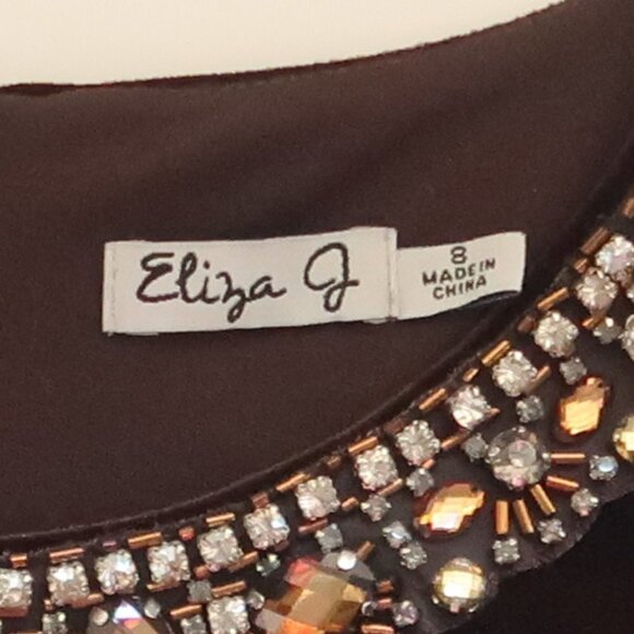 Eliza J. Brown Velvet Rhinestone / Gem Embellished Ruched Sheath Dress Size 8 - Picture 9 of 13